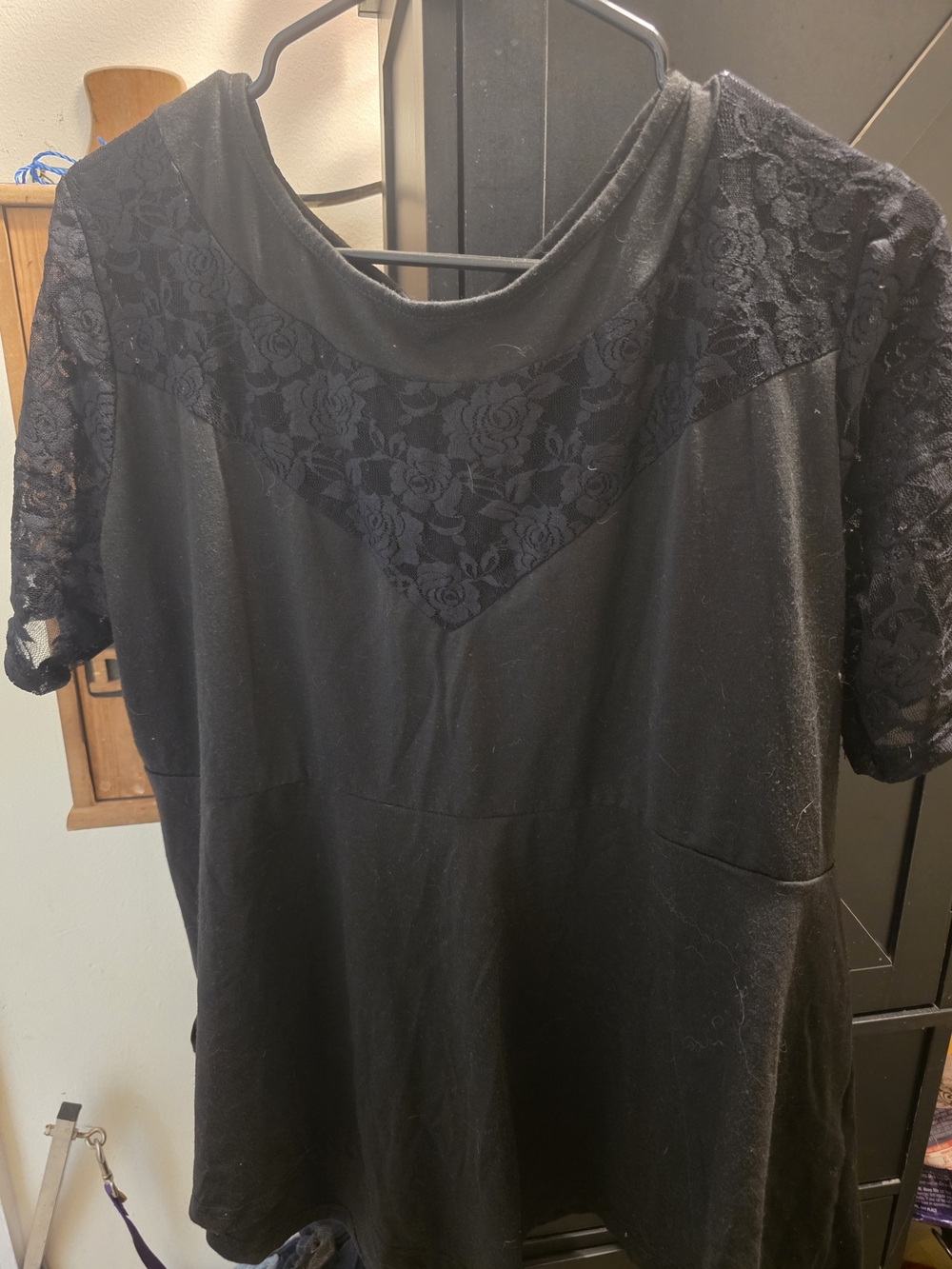 Black Lace Yoke Short Sleeve Top